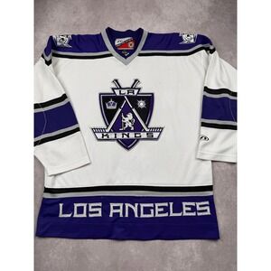VTG LA Kings Pro Player NHL Hockey Jersey White Purple Mens L 90s Y2K Embroidery